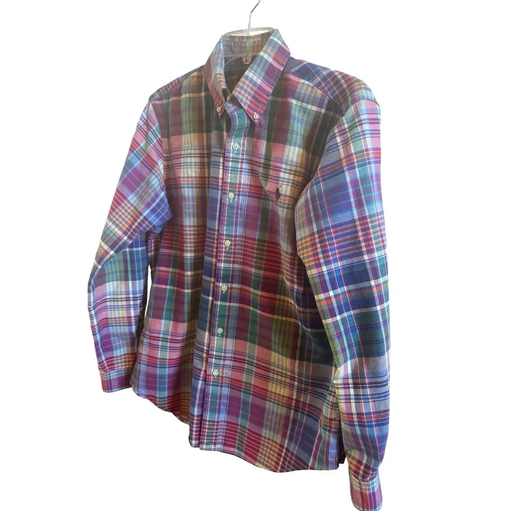 Polo Ralph Lauren Med Blue Label Men's Pastel Plaid Long Sleeve Button Up Shirt